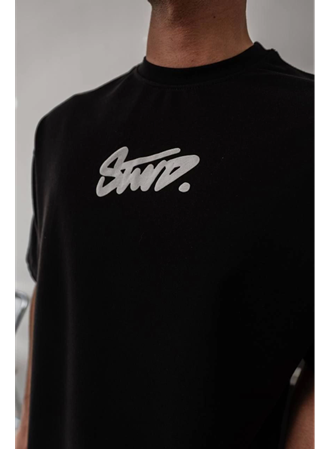 Erkek Baskılı Oversize T-shirt - Siyah