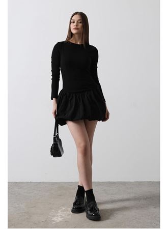 Balon Etekli Elbise - Siyah