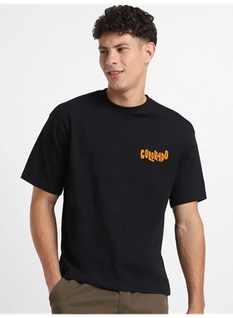 Erkek Baskılı Oversize T-shirt - Siyah