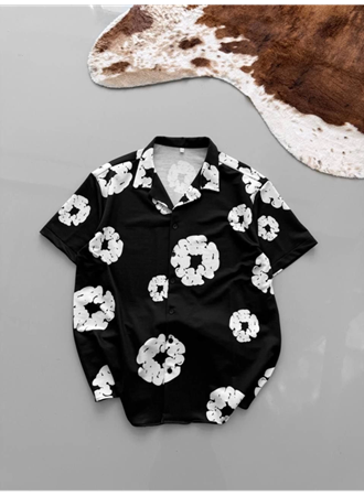 İki İplik Kumaş Baskılı Gömlek - Siyah