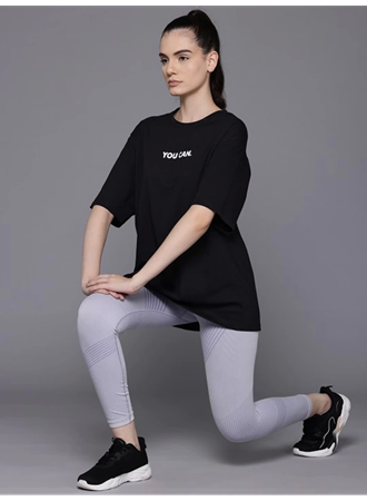 Baskılı Oversize T-shirt - Siyah