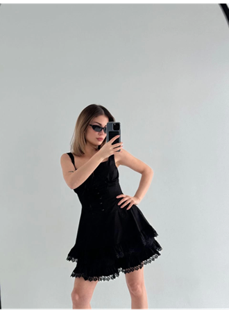 Mini Askılı Elbise - Siyah