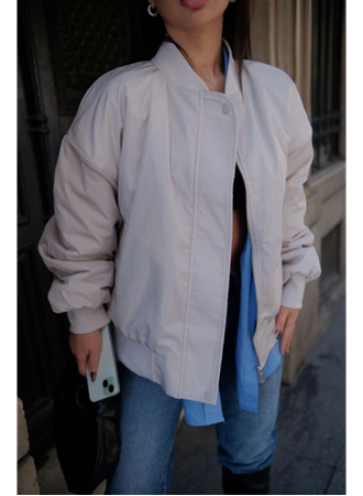Cepli Bomber Ceket Mont - Beyaz