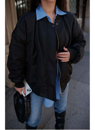 Cepli Bomber Ceket Mont - Siyah