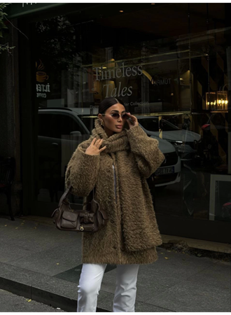 Yün Cıkartılabilen Atkılı ,Kaban İkili Takım- Kahve