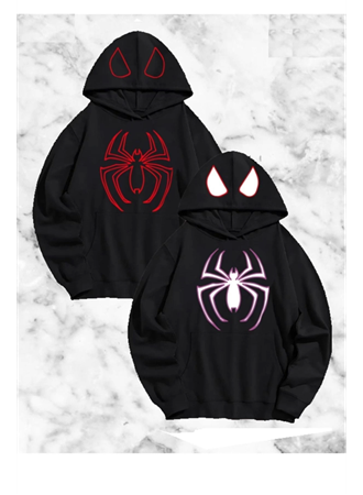 Örümcek Baskılı Sevgili Çift Kombini Kapüşonlu Sweatshirt - Hodie - Siyah