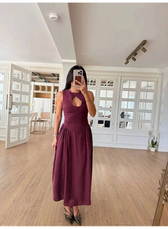 Kolsuz Uzun Kabardin Elbise - Bordo