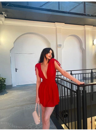 Omuzu Ip Askılı Şortlu Elbise - Kırmızı