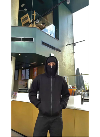 Samuray ZIP Fermuarlı Kapüşonlu SweatShirt- Siyah