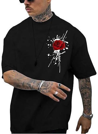 Erkek Bisiklet Yaka Kısa Kol Baskılı T-shirt - Siyah