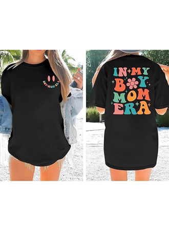 Bisiklet Yaka Kısa Kol Baskılı T-shirt - Siyah