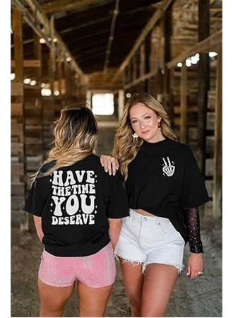 Bisiklet Yaka Kısa Kol Baskılı T-shirt - Siyah