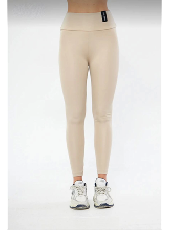 Kışlık Yüksek Bel Toparlayicı Ve Sıkılaştırıcı Likralı Şardonlu Tayt - Bej