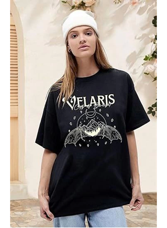 Bisiklet Yaka Baskılı T-shirt - Siyah