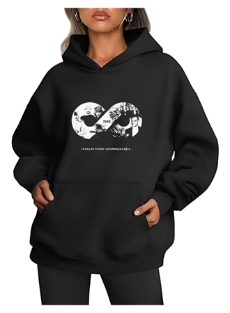 Üç İplik Kapşonlu 10 Kasıma Özel SweatShirt - Siyah