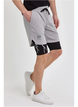 Unisex Baskılı İç Cepli Sporcu Alt Taytlı Şort - Gri