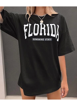 Bisiklet Yaka Baskılı T-shirt - Siyah