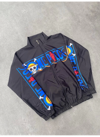 Unisex Fermuarlı Dijital Baskılı Rüzgarlik - Siyah