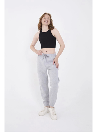 Üç İplik Basic Lastikli Eşofman Pantolon - Gri