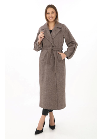 Kolu Apoletli Astarlı Kaşmir Kaşe Kaban - Vizon