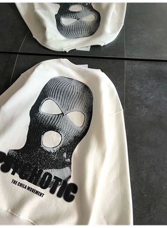 Kışlık Bisiklet Yaka Baskılı SweatShirt - Beyaz