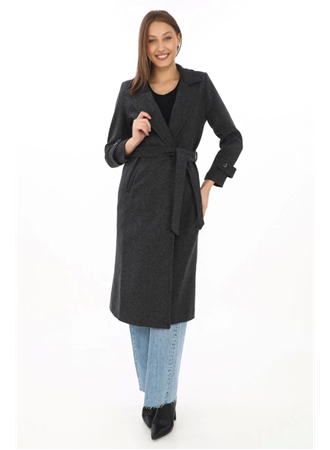 Astarlı Balık Sırtı Kaşmir Kaşe Kaban - Siyah