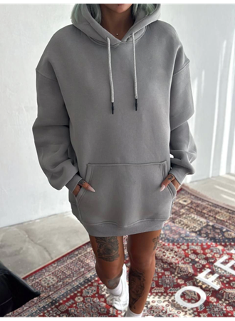 Kapşonlu Üç İplik Penye Basic SweatShirt - Boyalı Gri