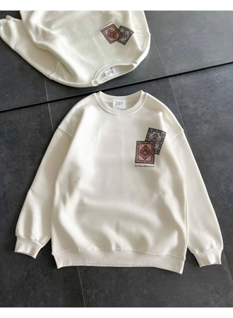 Bisiklet Yaka Baskılı SweatShirt - Beyaz