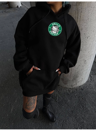 Üç İplik Penye Uzun Kol Kapşonlu SweatShirt - Siyah