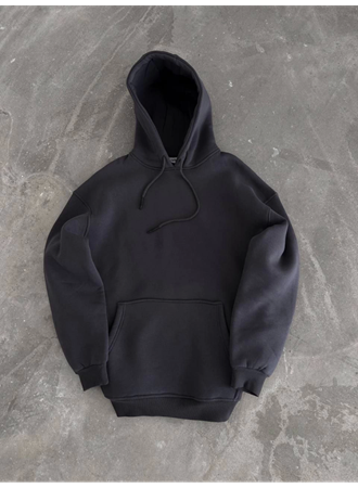 Kapşonlu Üç İplik Penye Basic SweatShirt - Füme