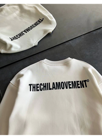 Kışlık Bisiklet Yaka Oversize Baskılı SweatShirt - Beyaz