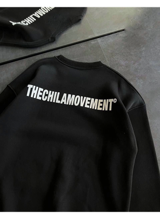 Kışlık Bisiklet Yaka Oversize Baskılı SweatShirt - Siyah