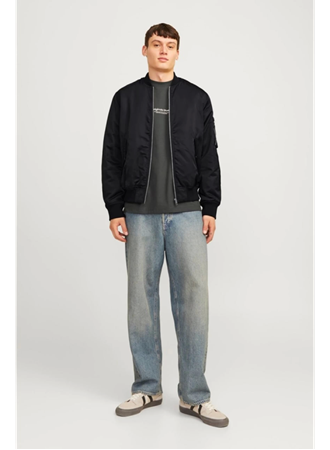 Unisex İçi Astarlı Düz Bomber Ceket - Siyah