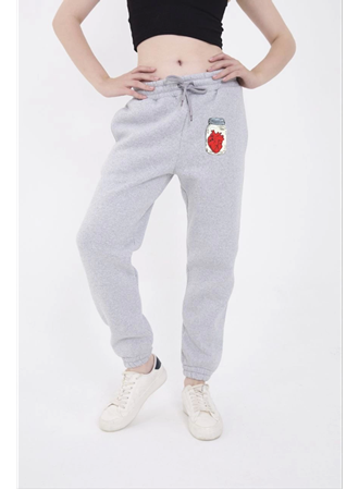 Üç İplik Lastikli Baskılı Eşofman Pantolon - Gri