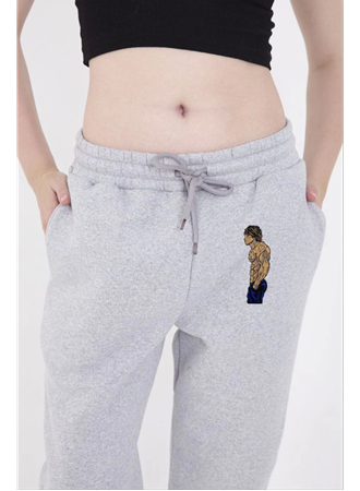 Lastikli Üç İplik Baskılı Eşofman Pantolon - Gri