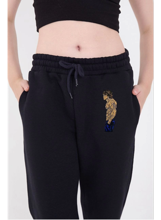 Lastikli Üç İplik Baskılı Eşofman Pantolon - Lacivert