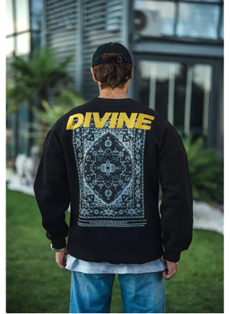 Kışlık Bisiklet Yaka Baskılı SweatShirt - Siyah