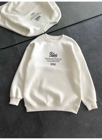 Kışlık Bisiklet Yaka Ön Ve Arka Baskılı SweatShirt - Beyaz