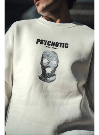 Kışlık Bisiklet Yaka Baskılı SweatShirt - Beyaz