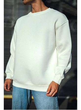 Kışlık Bisiklet Yaka Üç İplik Basic SweatShirt - Beyaz