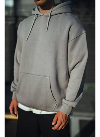 Üç İplik Penye Kapşonlu Basic SweatShirt - Boyalı Gri