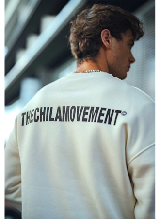 Kışlık Bisiklet Yaka Oversize Baskılı SweatShirt - Beyaz