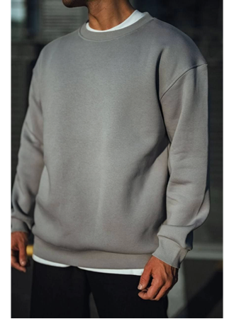 Kışlık Bisiklet Yaka Üç İplik Basic SweatShirt - Boyalı Gri