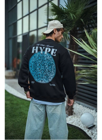 Üç İplik Bisiklet Yaka Baskılı SweatShirt - Siyah