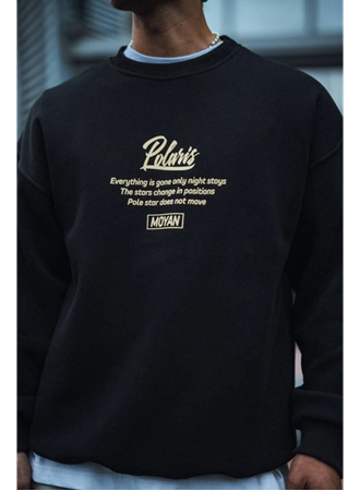 Kışlık Bisiklet Yaka Ön Ve Arka Baskılı SweatShirt - Siyah