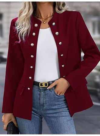 Kadın Uzun Kollu Hakim Yaka önden Düğmeli Kısa Atlas Ceket