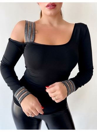 Kadın Omuz Dekolteli Taşlı şerit Detay Bluz