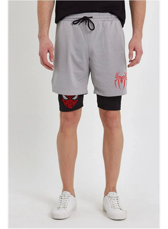 Unisex Baskılı İç Cepli Sporcu Alt Taytlı Şort - Gri