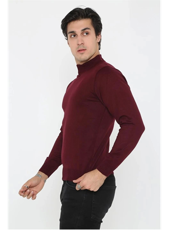 Erkek Yarım Balıkçı Yaka Triko Kazak - Bordo