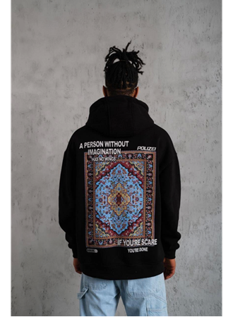 Erkek Kilim Desen Kapüşonlu - Siyah